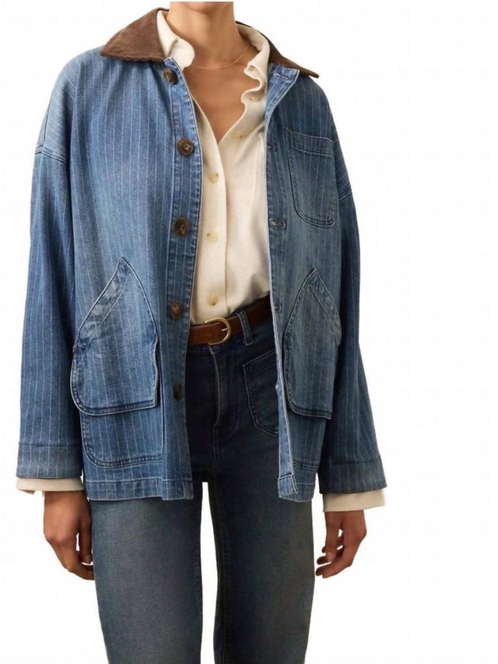 FAHERTY Sunwashed Canvas Barn Jacket Organic Cotton Dusk Stripe Wash XS/S